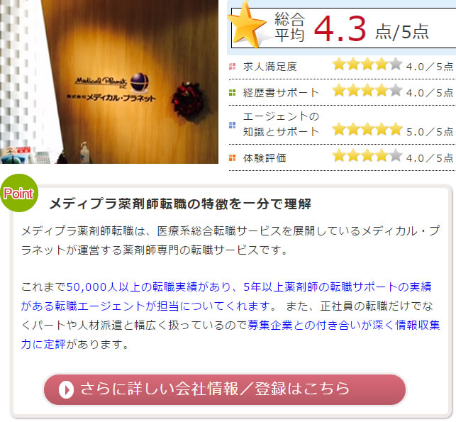 メディプラ薬剤師転職の評価